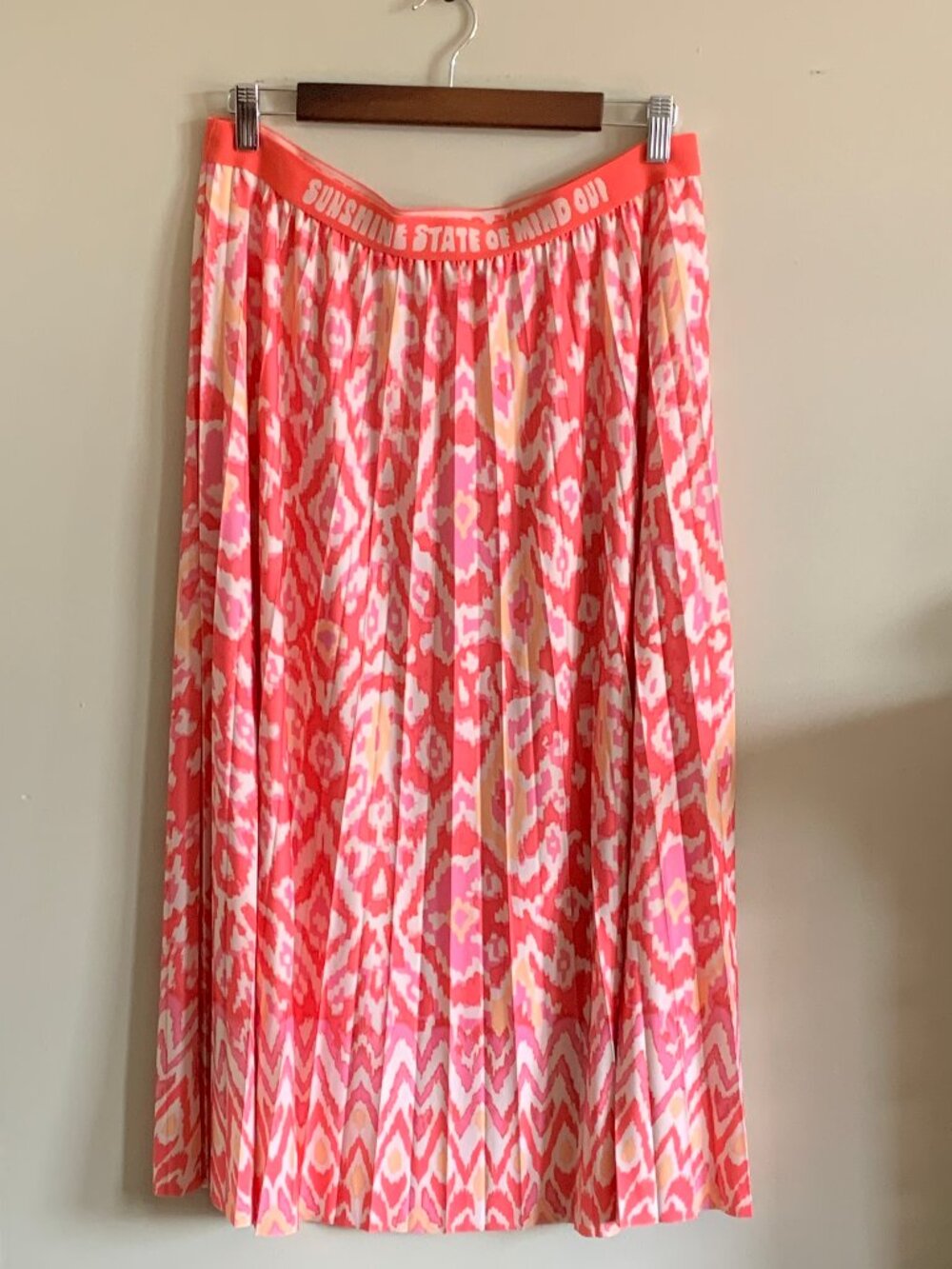 Oui Rose Orange Pleated Ikat Skirt NWT size  42